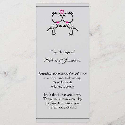 Schattige Twee Grooms Kussen Gay Trouwprogramma Programmakaart (Voorkant)