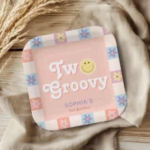 Schattige Twee Groovy Boho 2e verjaardag Papieren Bordje