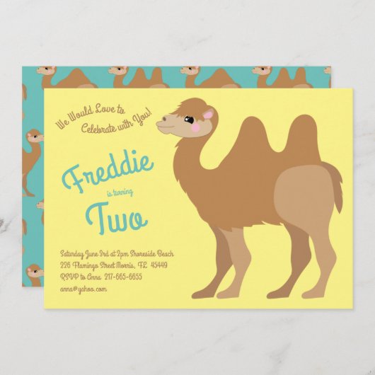 Schattige Twee Hump Camel Kinder 2e Verjaardagsfee Kaart (Voorkant / Achterkant)