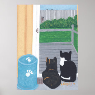 Schattige Twee Katten Vogels Kijken Deck Posters