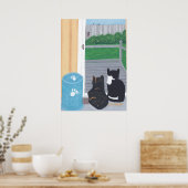 Schattige Twee Katten Vogels Kijken Deck Posters (Keuken)
