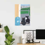 Schattige Twee Katten Vogels Kijken Deck Posters (Thuiskantoor)