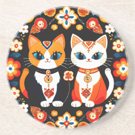 Schattige twee katten zandsteen onderzetter