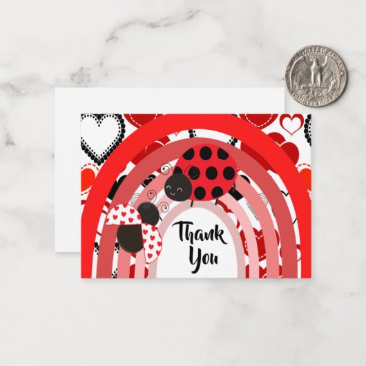 Schattige twee lieveheersbeestjes dank je wel notitiekaartje (Voorkant / Achterkant in situ)