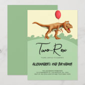Schattige Twee-Rex Dinosaurus Verjaardagsfeest Kaart (Voorkant / Achterkant)