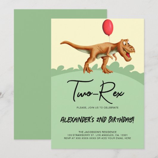 Schattige Twee-Rex Dinosaurus Verjaardagsfeest Kaart (Voorkant / Achterkant)