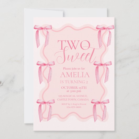 Schattige Twee Sweet Pink Bow Verjaardagsfeestje Kaart (Voorkant)