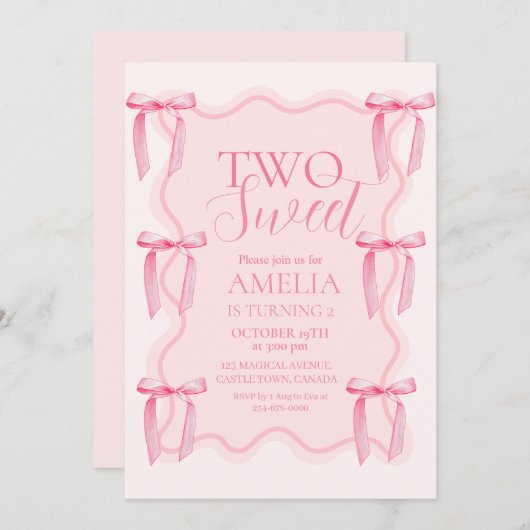 Schattige Twee Sweet Pink Bow Verjaardagsfeestje Kaart (Voorkant / Achterkant)