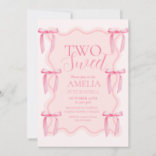 Schattige Twee Sweet Pink Bow Verjaardagsfeestje Kaart