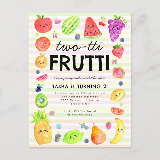 Schattige TWEE-tit Frutti Zomerfruit 2e Verjaardag Briefkaart (Voorkant)