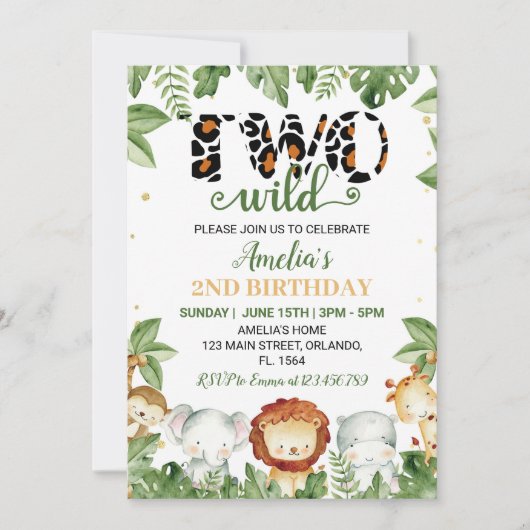 Schattige Twee Wilde Safari Dieren Verjaardagsuitn Kaart (Voorkant)