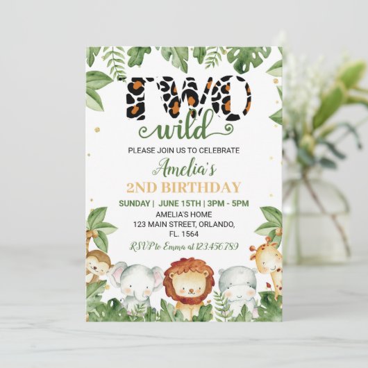 Schattige Twee Wilde Safari Dieren Verjaardagsuitn Kaart (Staand voorkant)