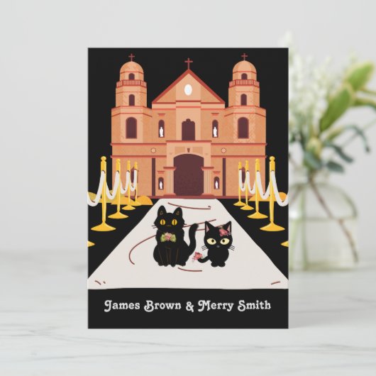 Schattige tweekleurige kerkbruiloft kaart (Staand voorkant)