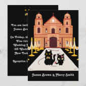 Schattige tweekleurige kerkbruiloft kaart (Voorkant / Achterkant)