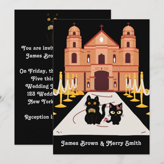 Schattige tweekleurige kerkbruiloft kaart (Voorkant / Achterkant)