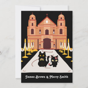 Schattige tweekleurige kerkbruiloft kaart