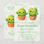 Schattige Tweeling Cactus Baby Shower Kaart (Voorkant / Achterkant)