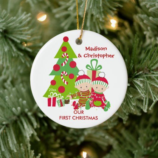 Schattige Tweeling Eerste Kerstmis Ornament (Boom)