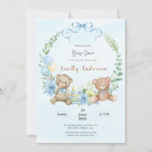 Schattige tweeling teddybeer floraal baby shower kaart (Voorkant)