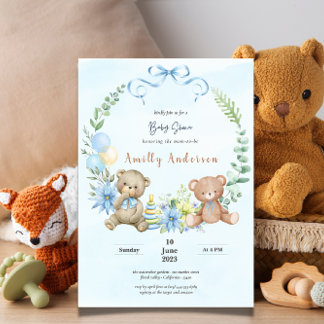 Schattige tweeling teddybeer floraal baby shower kaart