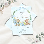 Schattige tweeling teddybeer floraal baby shower kaart