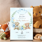 Schattige tweeling teddybeer floraal baby shower kaart