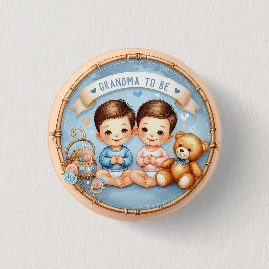Schattige tweelingjongens Baby shower oma om te zi Ronde Button 3,2 Cm (Voorkant)