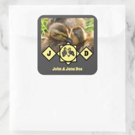 Schattige tweelingnaamplaatfoto Foto Vierkante Sticker