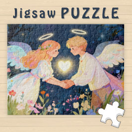 Schattige Tweelingziel Liefde Jongen en Meisje Eng Legpuzzel