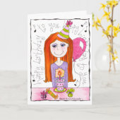 Schattige Tween Girl Kind Happy Birthday Kaart (Gele Bloem)