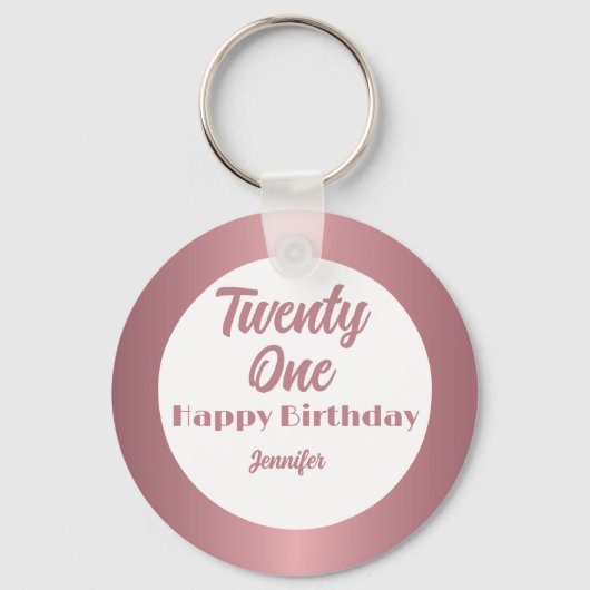 Schattige Twenty One Roos Gold Script Happy Birthd Sleutelhanger (Voorkant)
