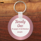 Schattige Twenty One Roos Gold Script Happy Birthd Sleutelhanger (Voorkant)