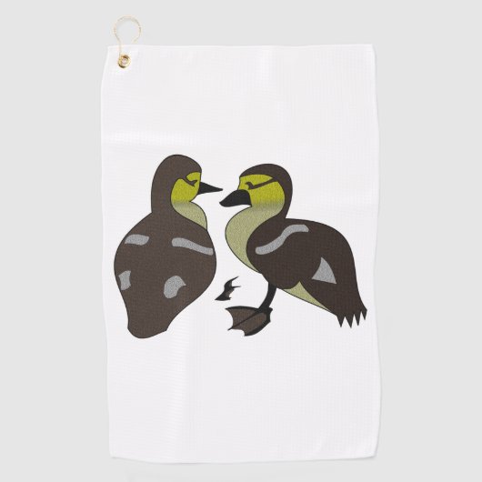 Schattige Twin Baby Ducking Huddling Cartoon Golfhanddoek (Voorkant)