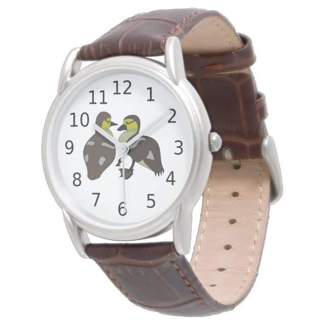 Schattige Twin Baby Ducking Huddling Cartoon Horloge (Gekanteld)