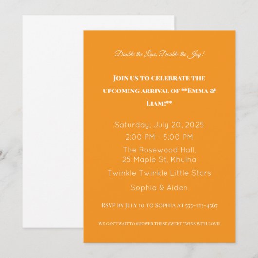 Schattige Twin Baby shower Uitnodiging (Voorkant / Achterkant)