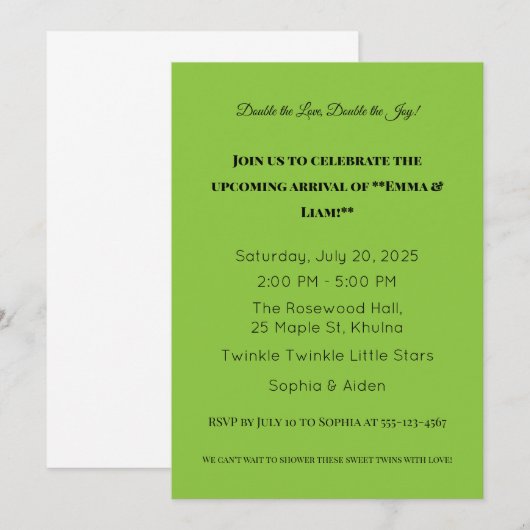Schattige Twin Baby shower Uitnodiging (Voorkant / Achterkant)