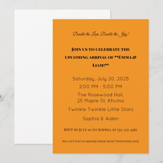 Schattige Twin Baby shower Uitnodiging (Voorkant / Achterkant)