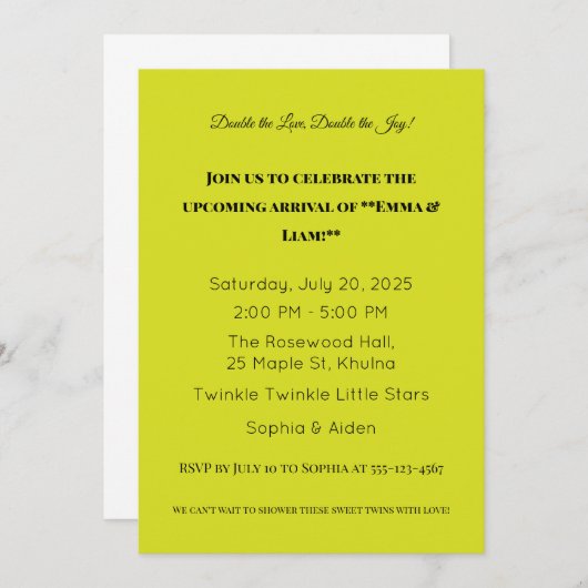 Schattige Twin Baby shower Uitnodiging (Voorkant / Achterkant)