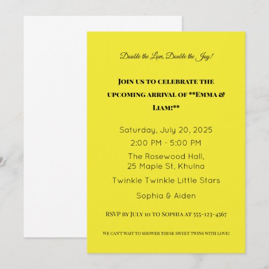 Schattige Twin Baby shower Uitnodiging (Voorkant / Achterkant)