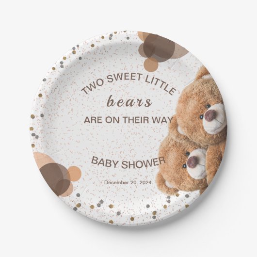 Schattige Twin Beren Baby shower Papieren Bordje (Voorkant)