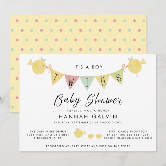 Schattige Twin Boys Baby shower Kaart (Voorkant / Achterkant)