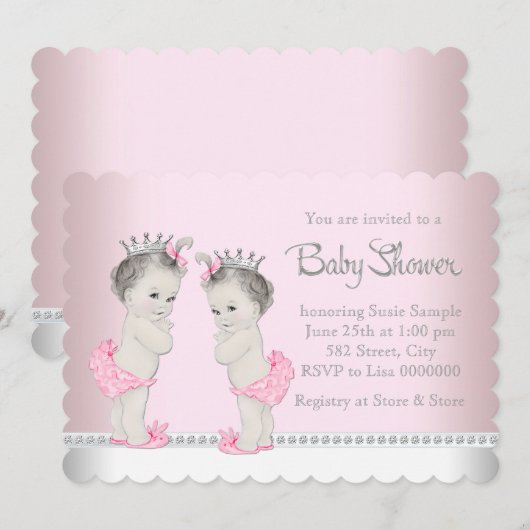 Schattige Twin Girl Baby shower Kaart (Voorkant / Achterkant)