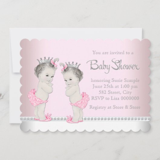 Schattige Twin Girl Baby shower Kaart (Voorkant)