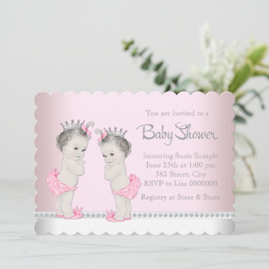 Schattige Twin Girl Baby shower Kaart (Staand voorkant)