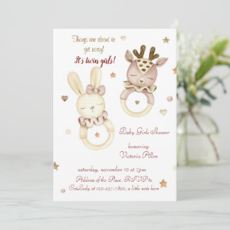 Schattige Twin Girls Baby shower Uitnodiging