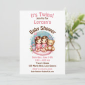 Schattige Twin Meisje's Baby shower Waterverf Tedd Kaart (Staand voorkant)