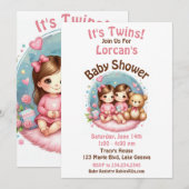 Schattige Twin Meisje's Baby shower Waterverf Tedd Kaart (Voorkant / Achterkant)