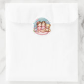 Schattige Twin Meisje's Baby shower Waterverf Tedd Ronde Sticker (Tas)