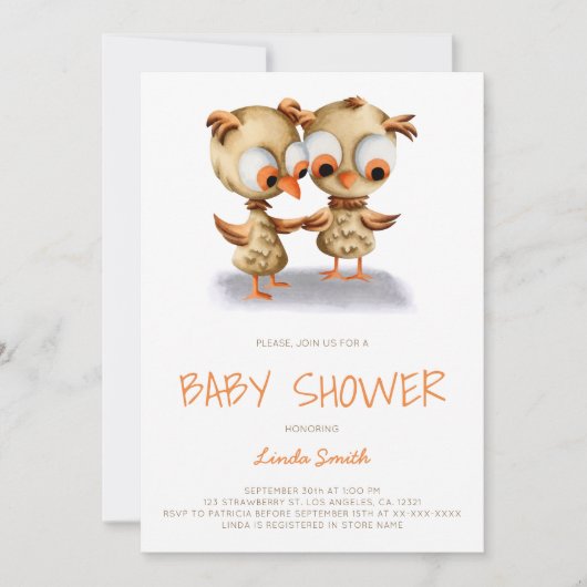 Schattige Twin Owls Baby shower Kaart (Voorkant)