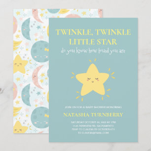 Schattige Twinkle Little Star Blauw Geel Baby show Kaart